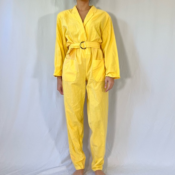 E.Z. Spirit Pants - E.Z. Spirit Vintage 80s Yellow Belted Jumpsuit